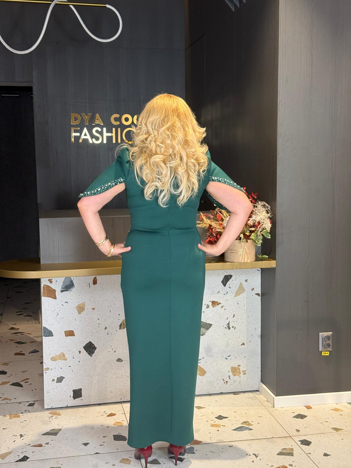 Rochie Lungă Verde Elegantă Cu Aplicații Strălucitoare DYA1368 - imagine 4