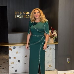 Rochie Lungă Verde Elegantă Cu Aplicații Strălucitoare DYA1368