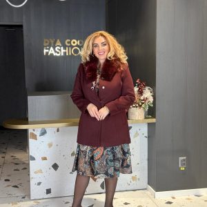 Palton Bordo cu Guler din Blană DYA1374