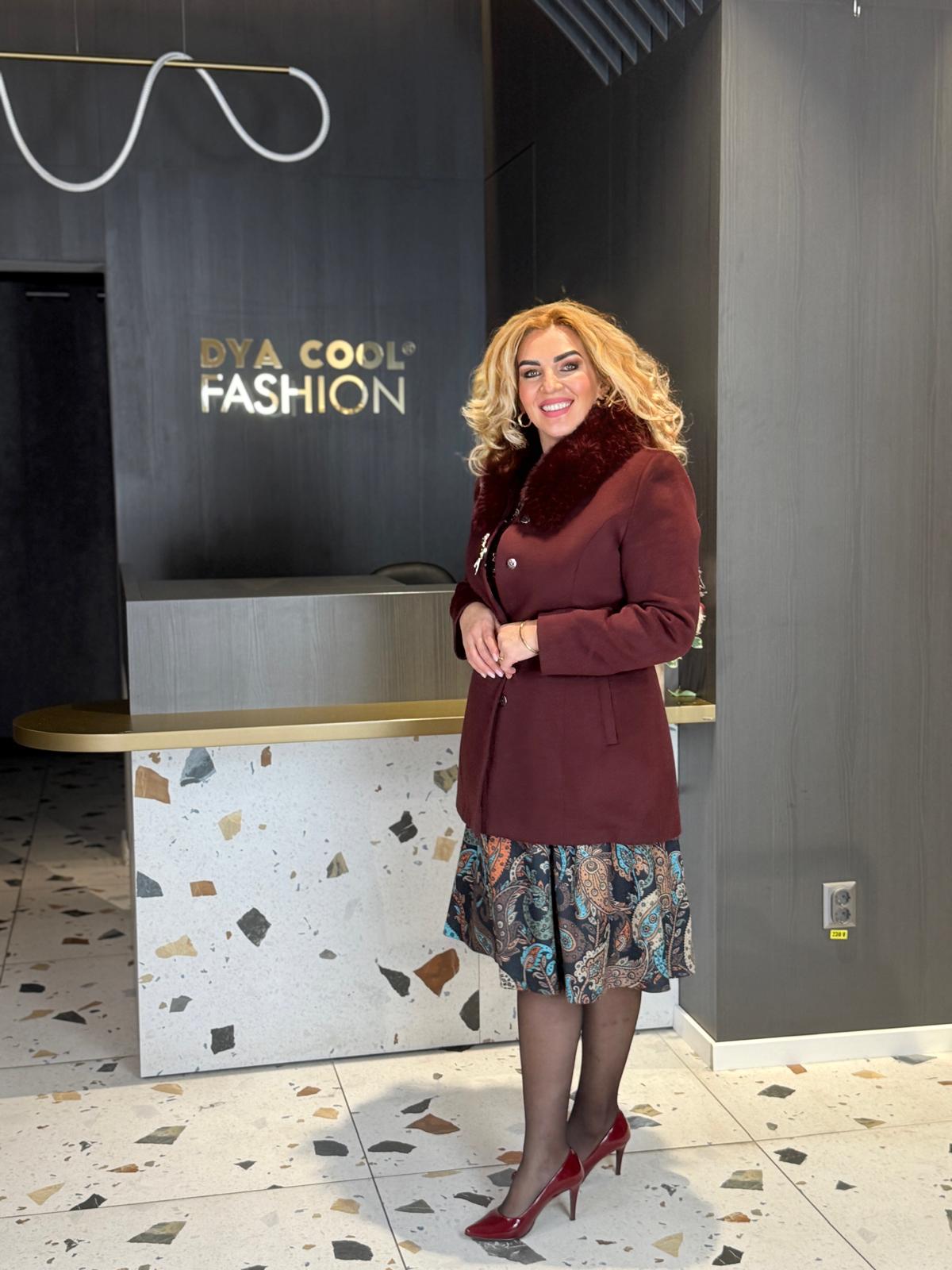 Palton Bordo cu Guler din Blană DYA1374 - imagine 3