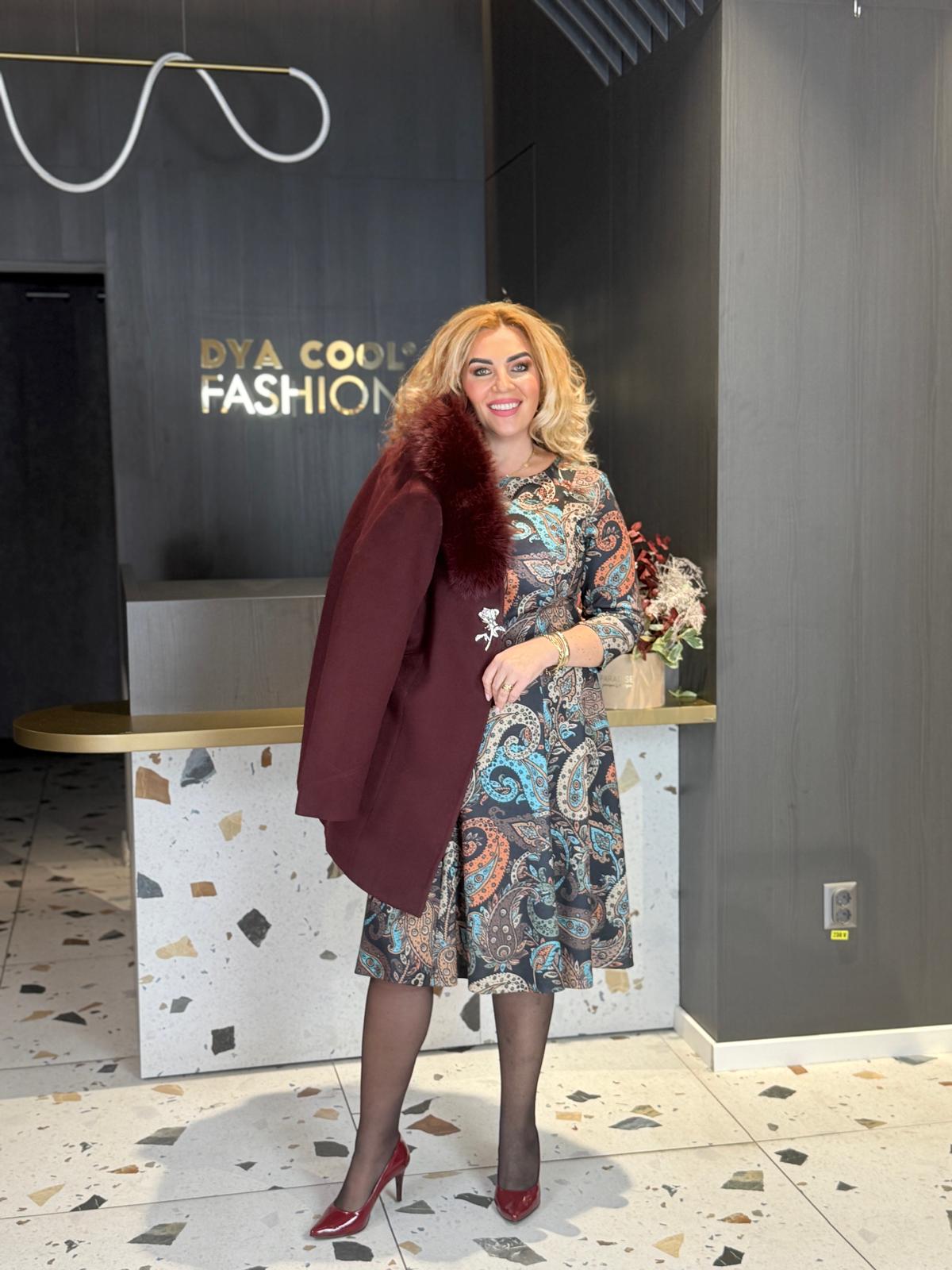 Palton Bordo cu Guler din Blană DYA1374 - imagine 4