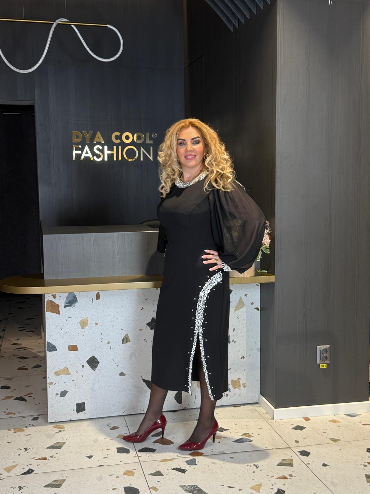 Rochie Midi Neagră cu Perle DYA1376 - imagine 2