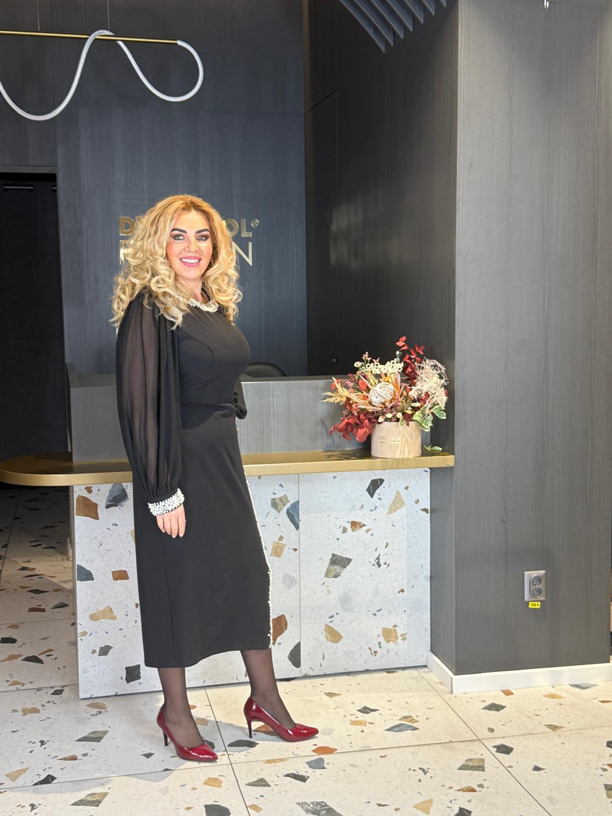 Rochie Midi Neagră cu Perle DYA1376 - imagine 3