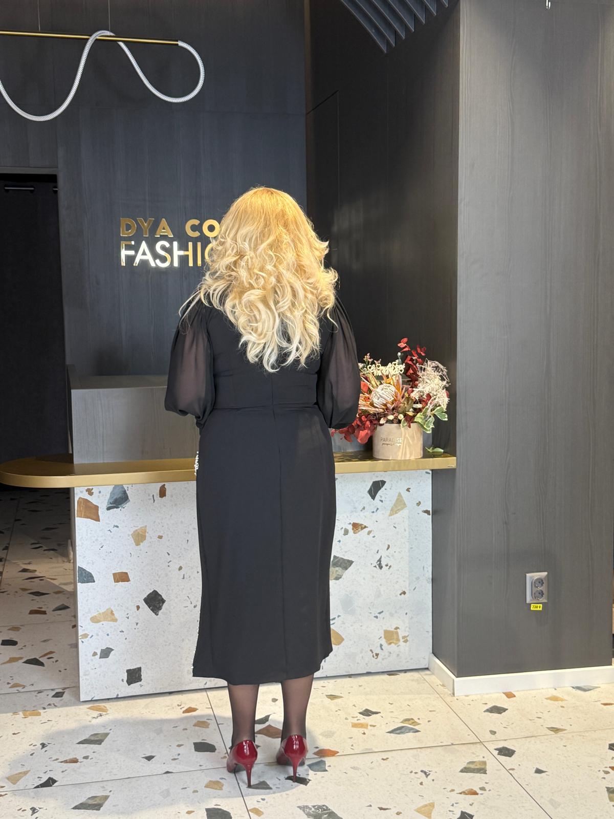 Rochie Midi Neagră cu Perle DYA1376 - imagine 4