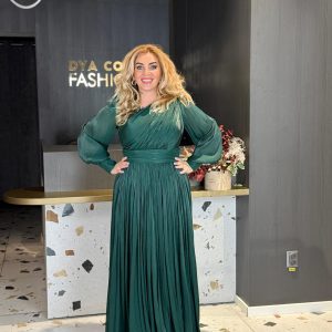 Rochie Lungă Verde Smarald din Voal Satinat DYA1382