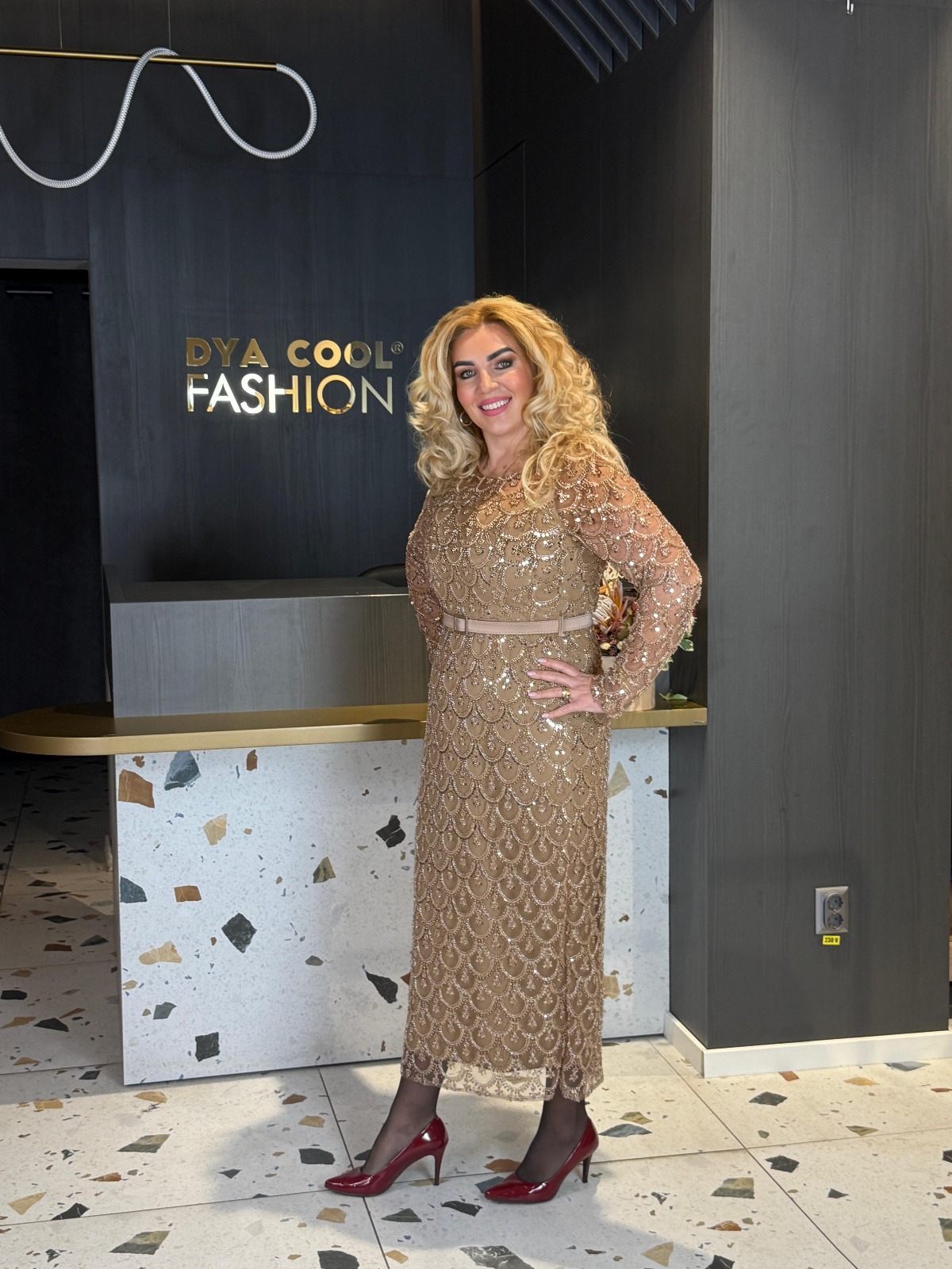 Rochie Midi Brodată Nude Cu Paiete DYA1389 - imagine 2