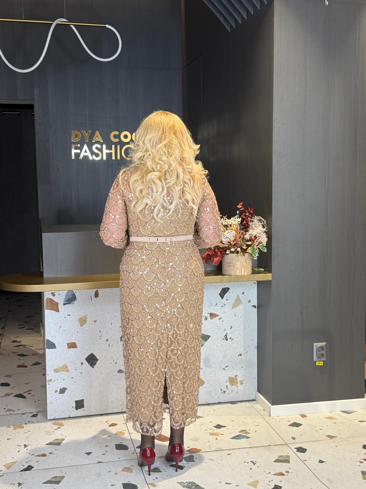 Rochie Midi Brodată Nude Cu Paiete DYA1389 - imagine 4