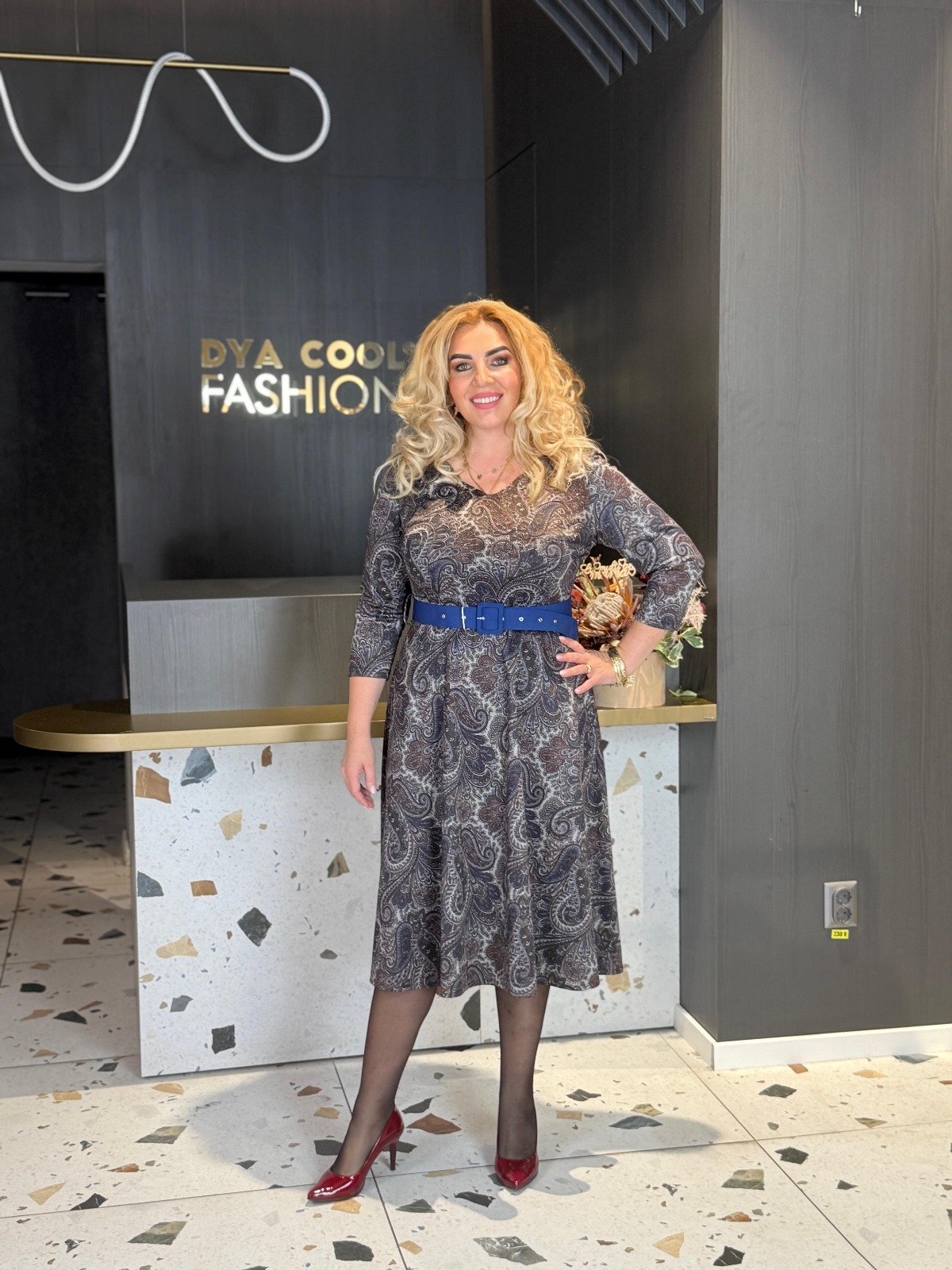 Rochie Midi Cu Imprimeu Paisley În Nuanțe Albastre DYA1392