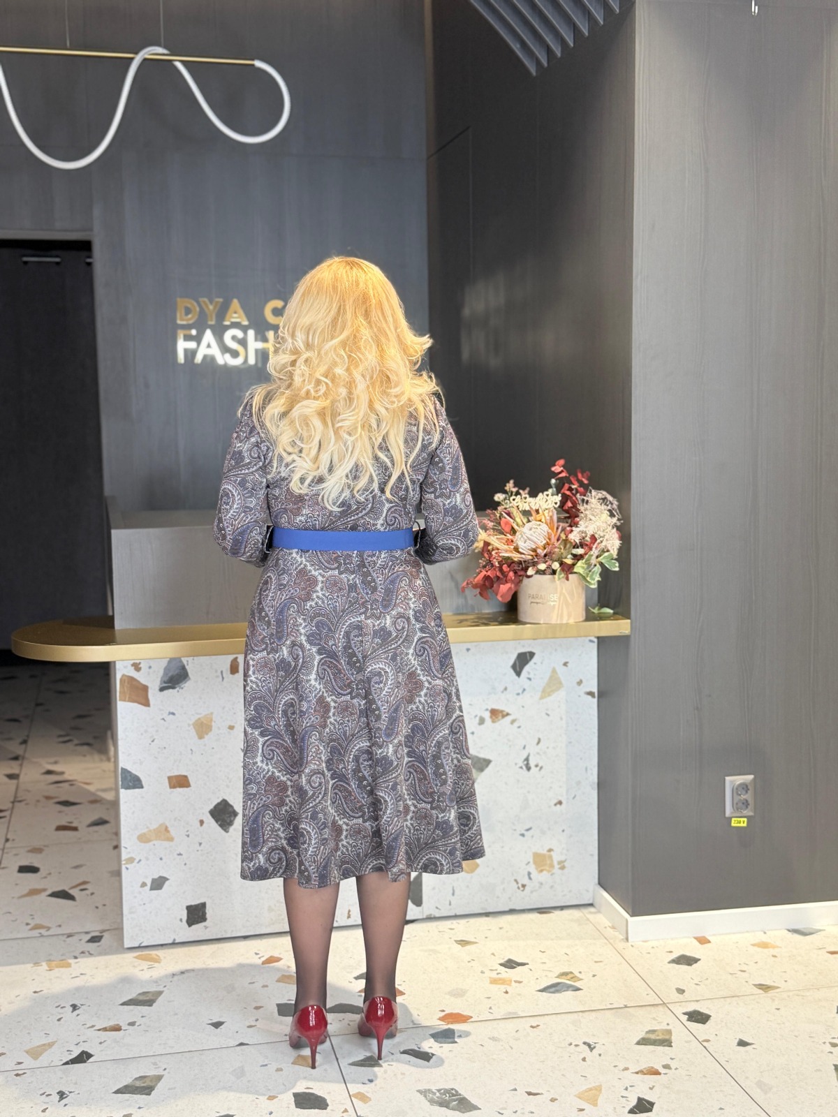 Rochie Midi Cu Imprimeu Paisley În Nuanțe Albastre DYA1392 - imagine 4