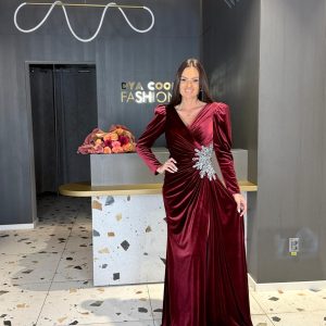 Rochie Lungă Din Catifea Burgundy DYA1275