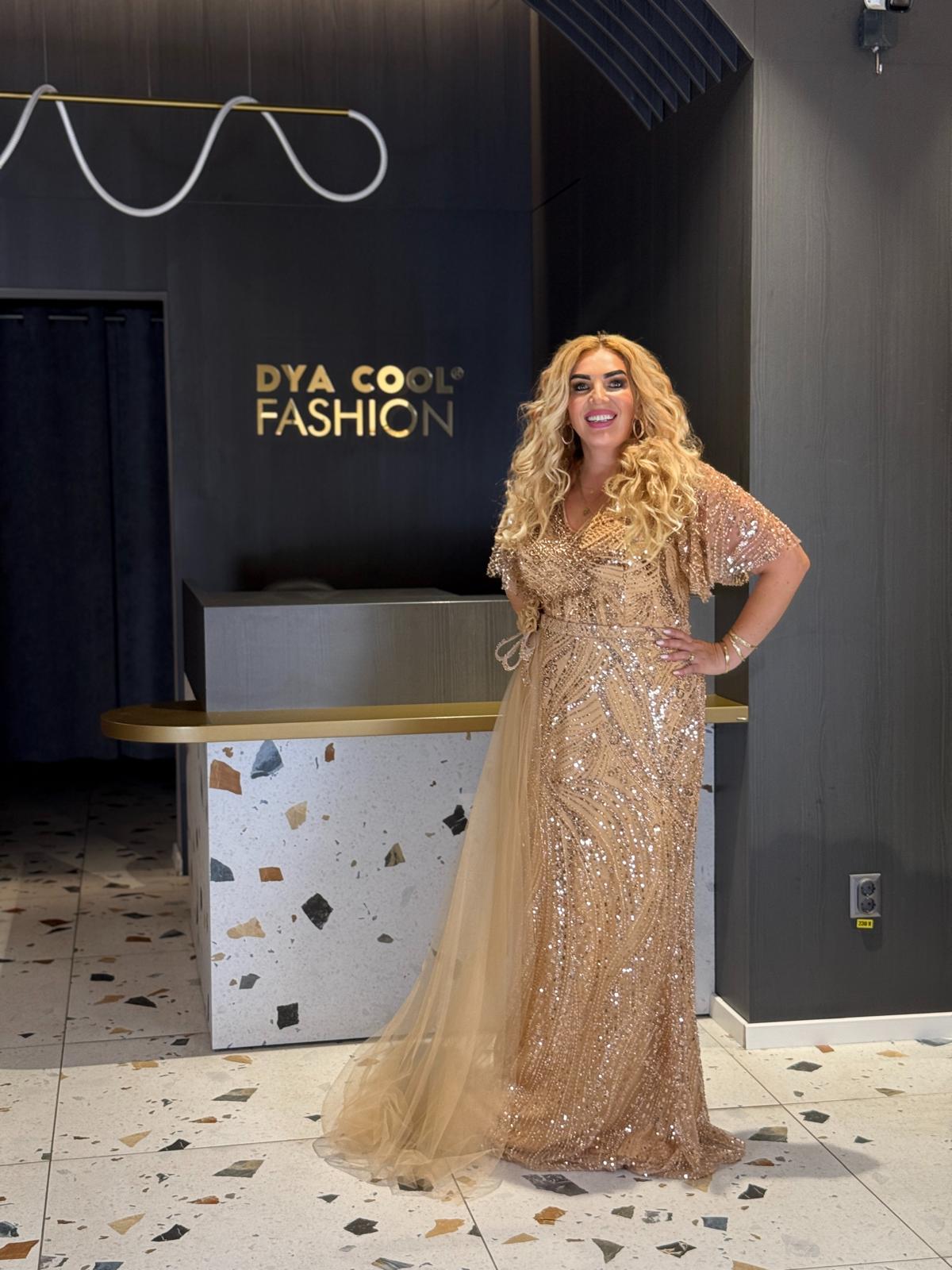 Rochie Lungă Cu Paiete Auriu DYA1320 - imagine 2