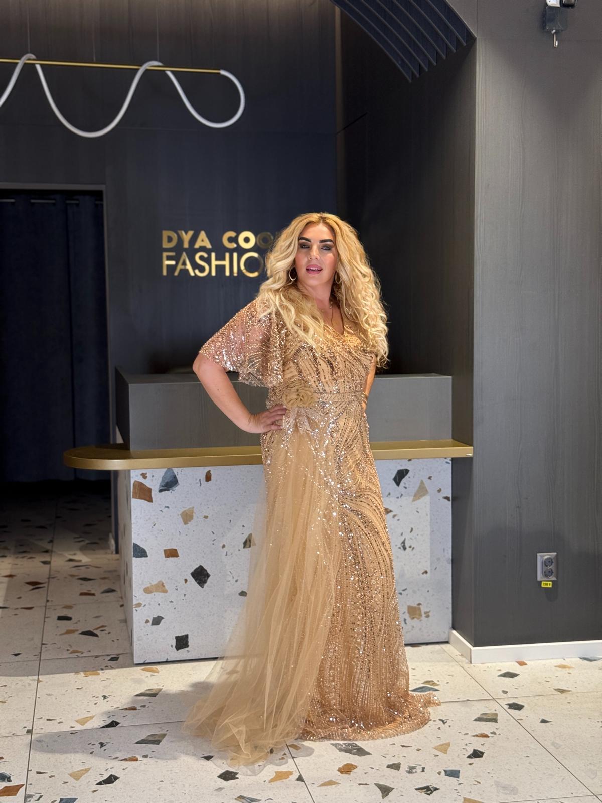 Rochie Lungă Cu Paiete Auriu DYA1320 - imagine 3