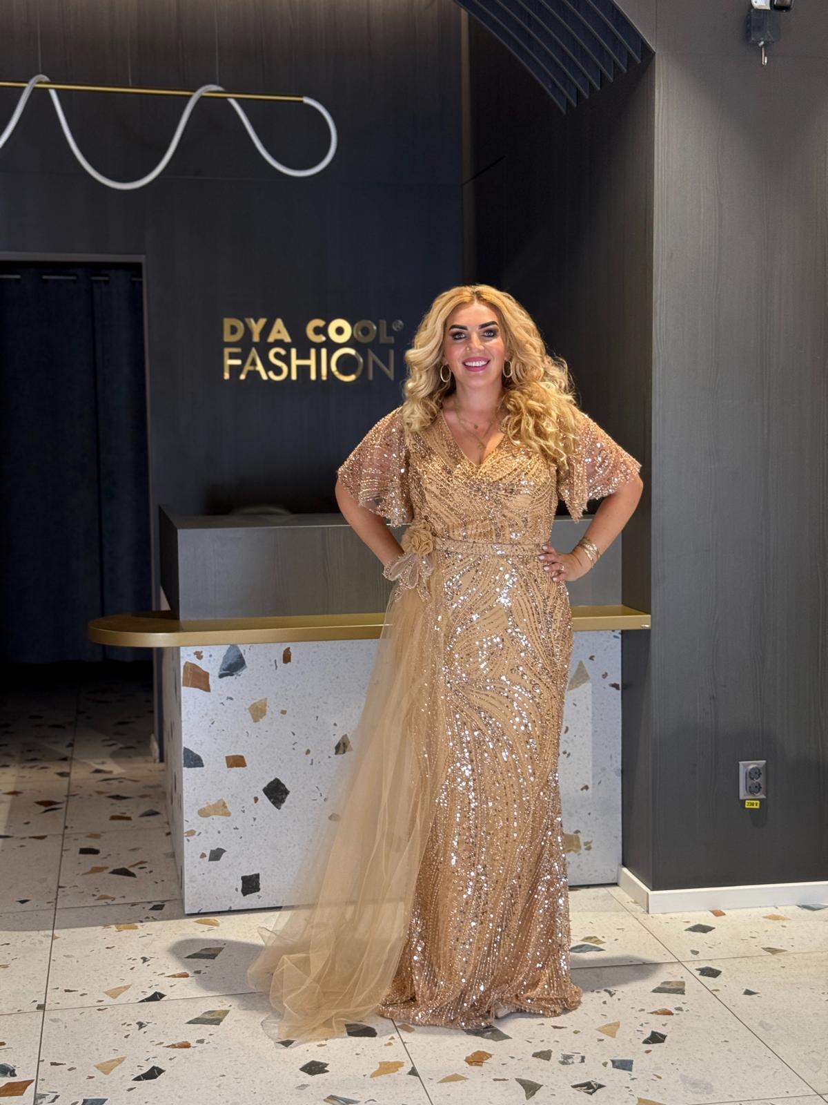 Rochie Lungă Cu Paiete Auriu DYA1320