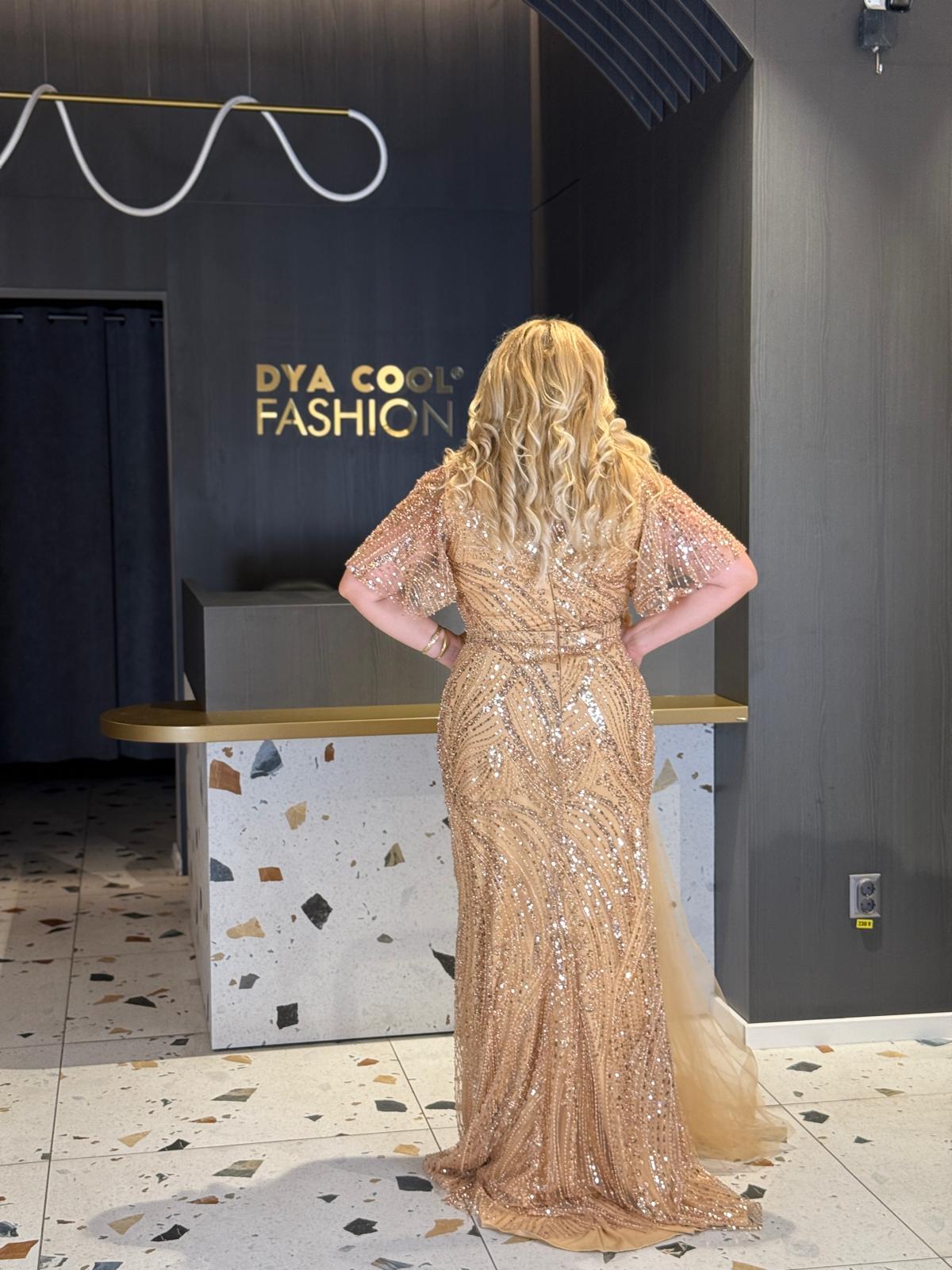 Rochie Lungă Cu Paiete Auriu DYA1320 - imagine 4