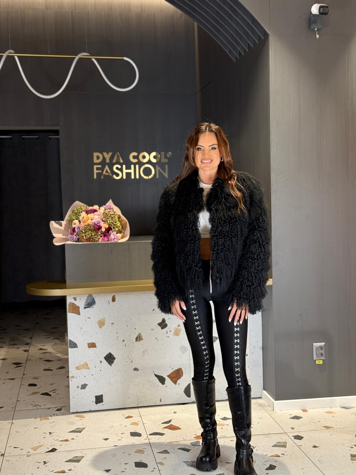 Blană Naturală Oaie Mongoleză Fir Lung Ondulat Negru DYA1327