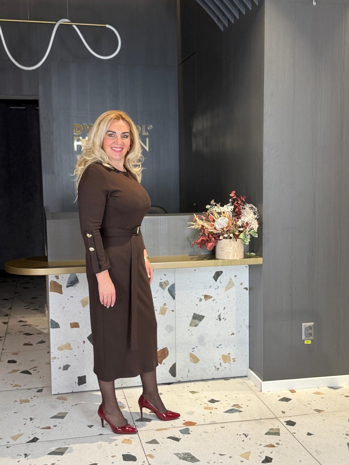 Rochie Midi din Stofă Maro cu Curea DYA1393 - imagine 3