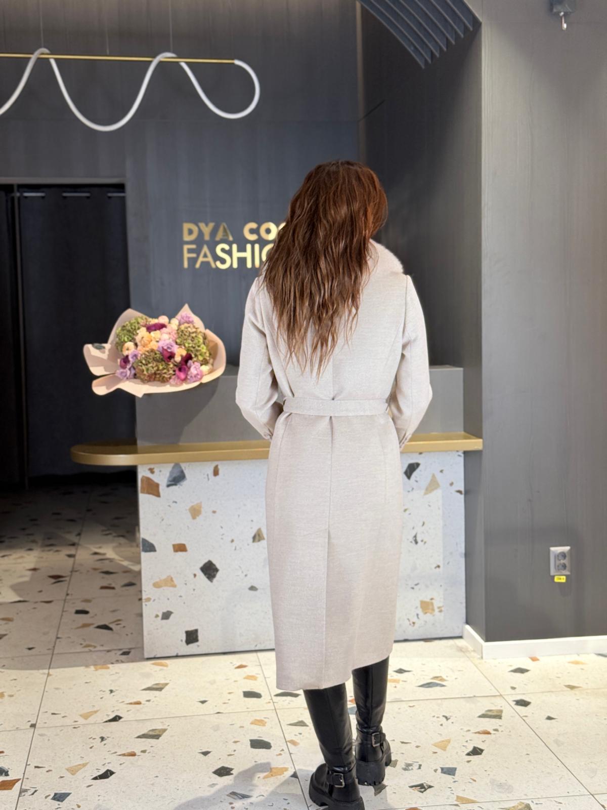 Palton Lung Bej Cu Blană Naturală DYA1451 - imagine 5