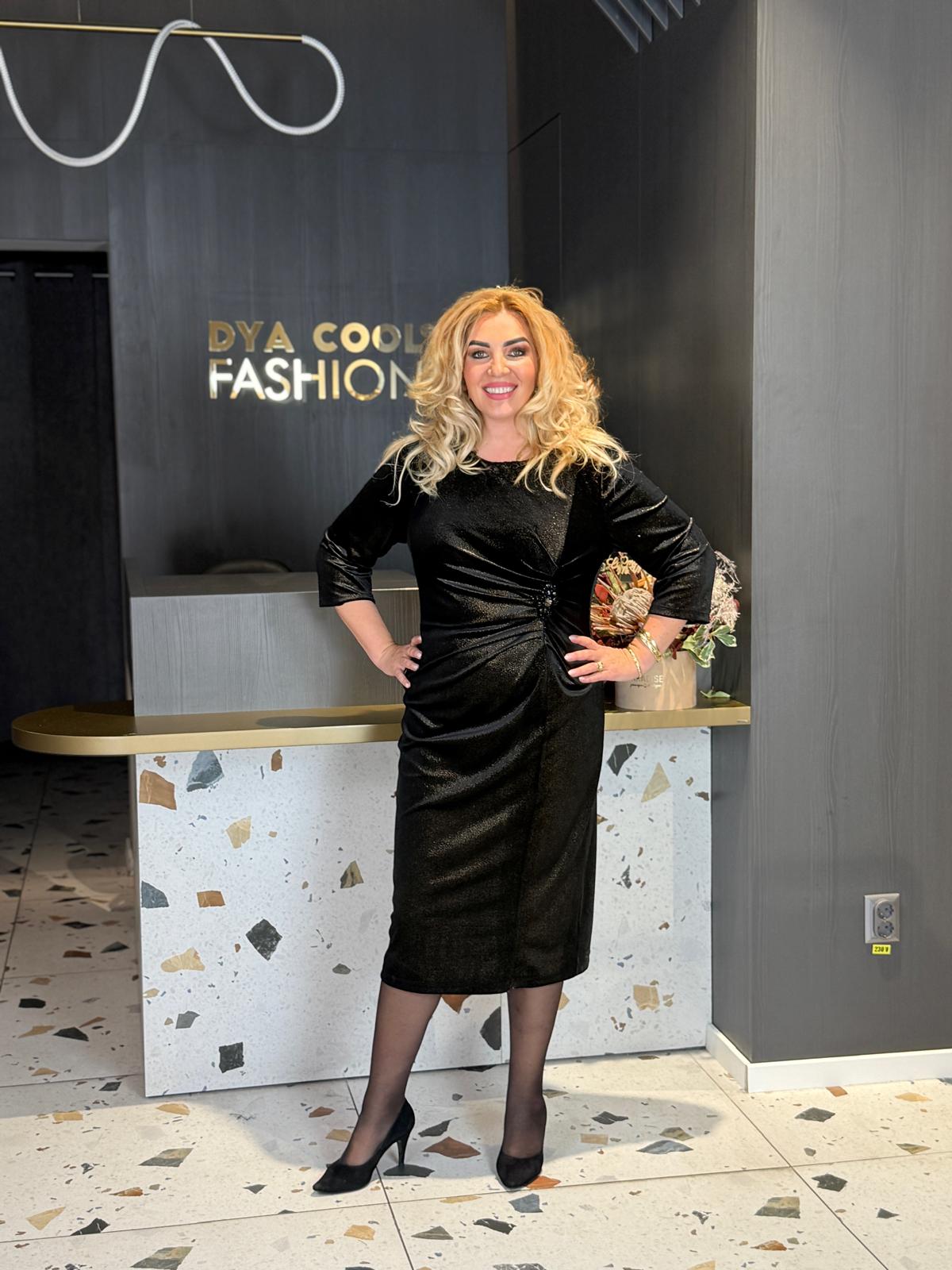 Rochie Midi Neagră Cu Sclipici Și Drapaj Elegant DYA1446