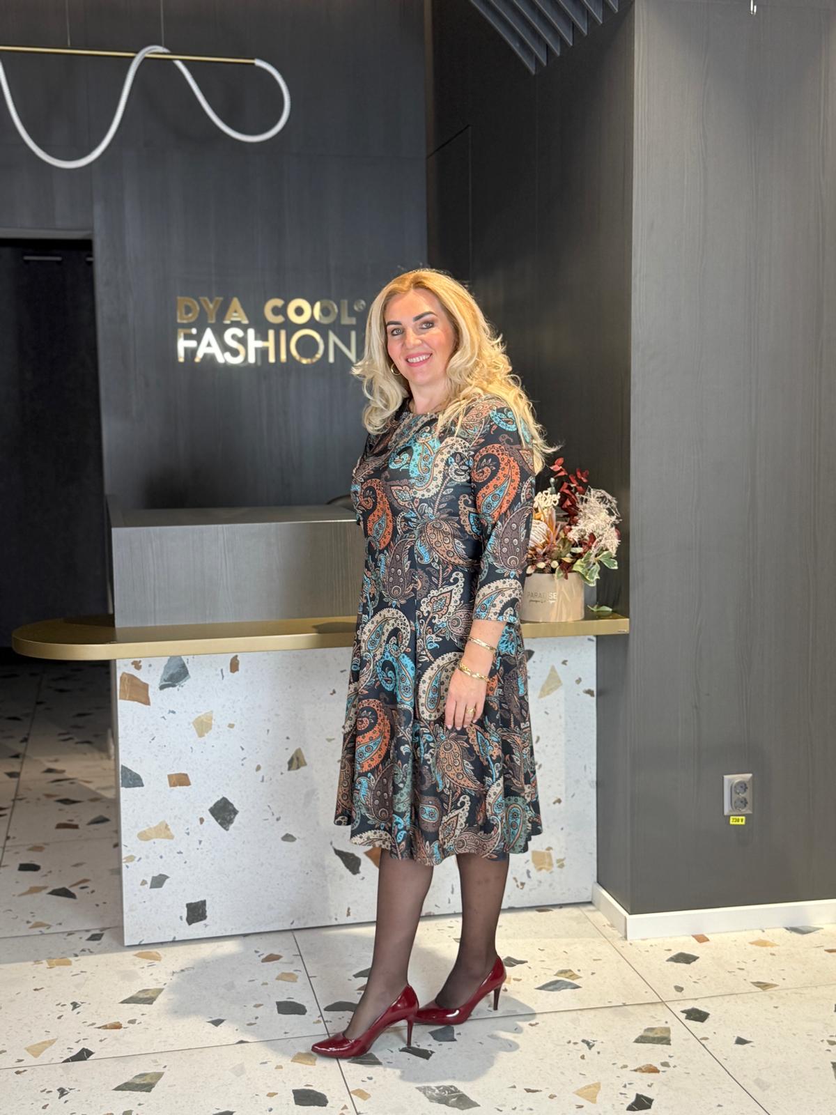 Rochie Midi Cu Imprimeu Multicolor Si Croi Lejer DYA1447 - imagine 3