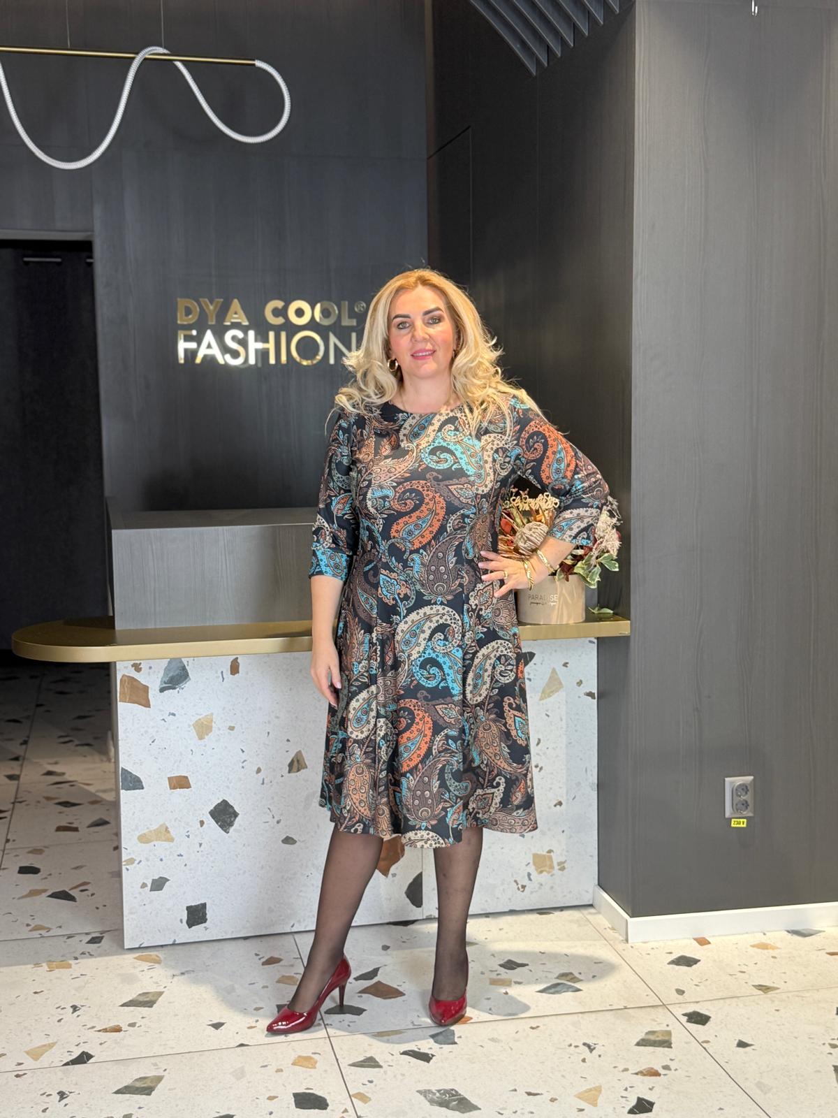 Rochie Midi Cu Imprimeu Multicolor Si Croi Lejer DYA1447