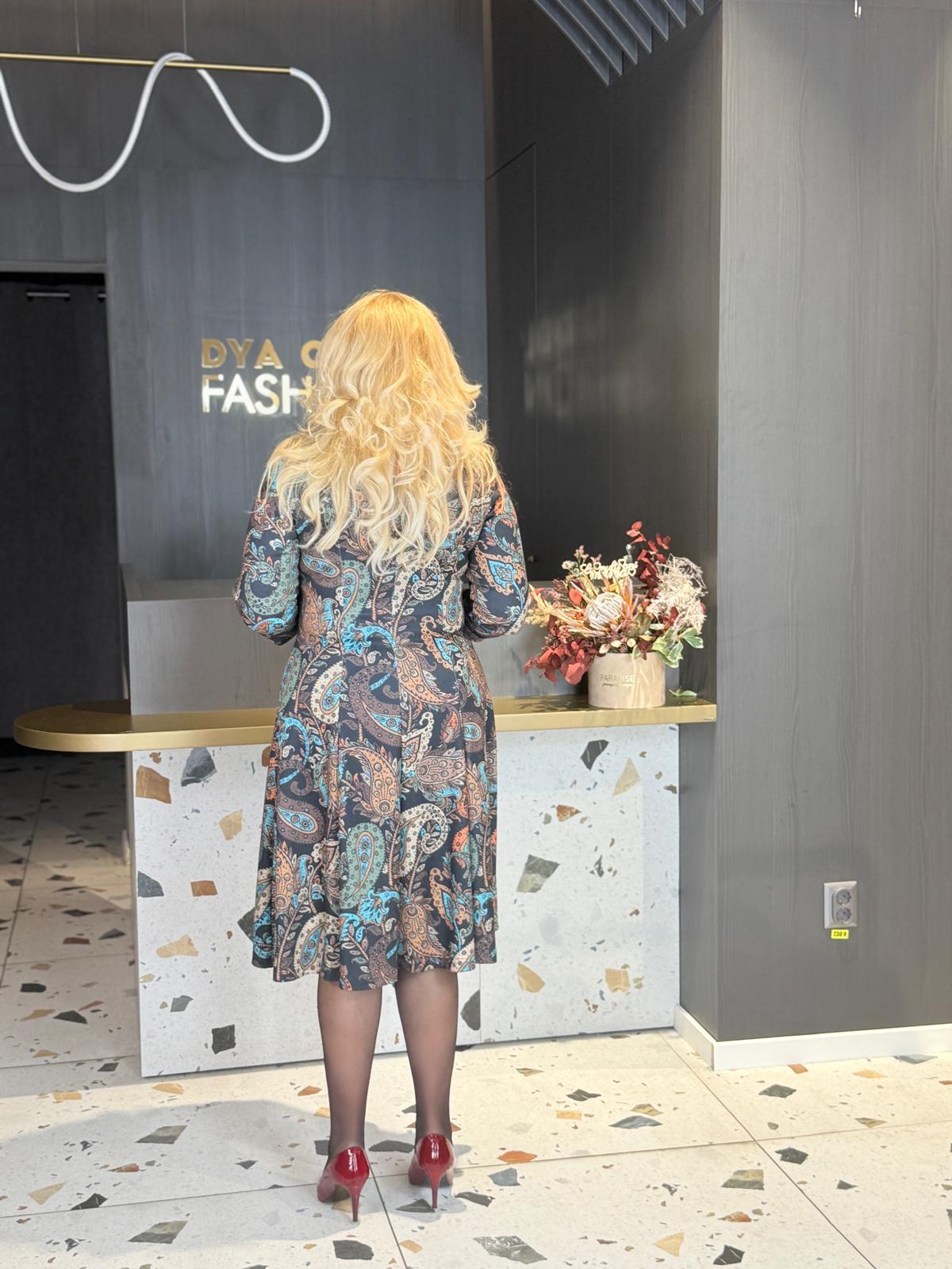 Rochie Midi Cu Imprimeu Multicolor Si Croi Lejer DYA1447 - imagine 4