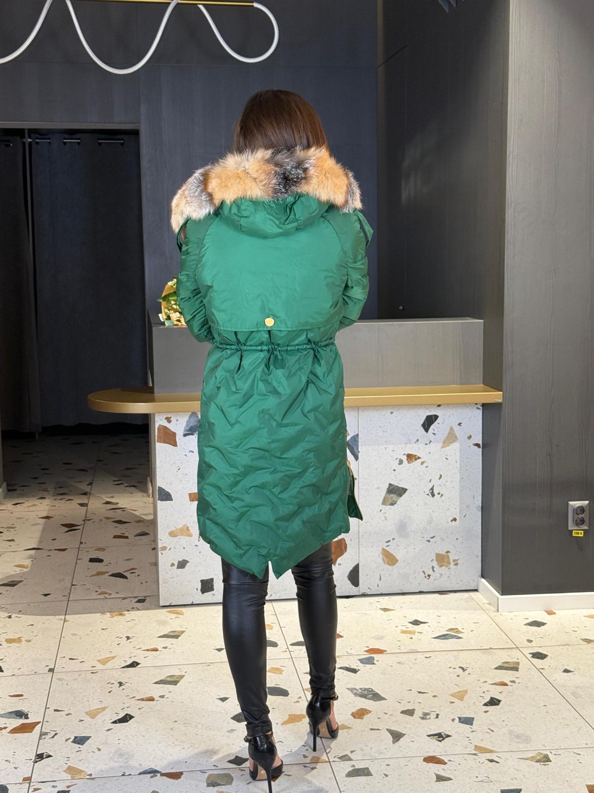 Geacă Lungă Verde Cu Blană Naturală DYA1448 - imagine 5