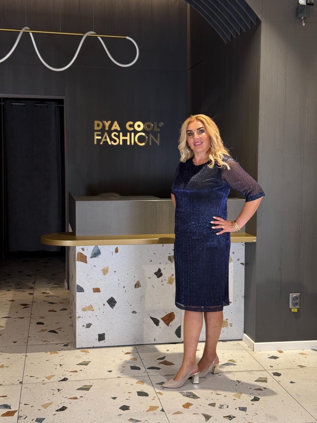 Rochie Bleumarin Midi cu Paiete și Mâneci din Tull DYA1483 - imagine 3