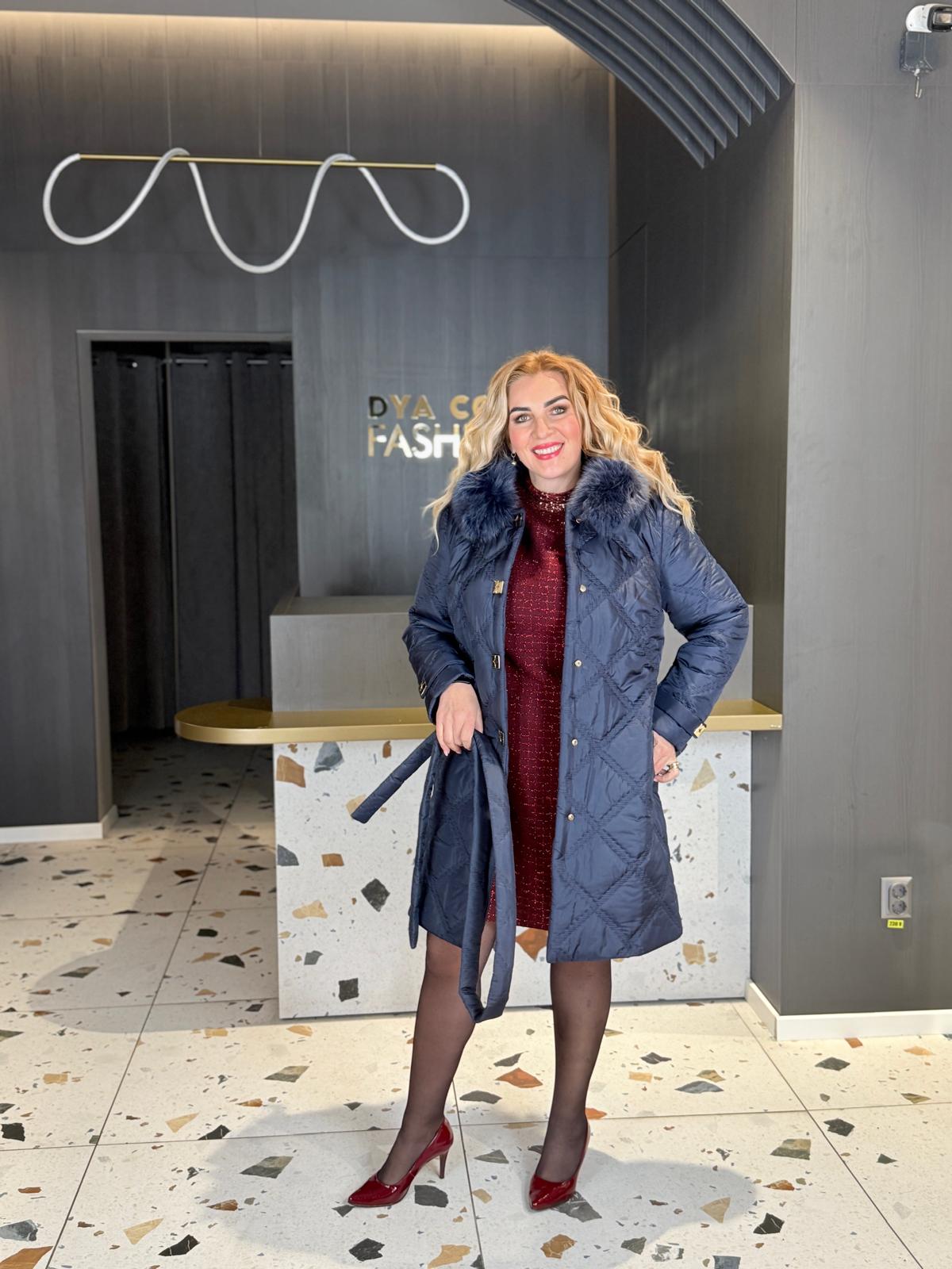 Geacă Lungă Bleumarin Cu Blană DYA1492