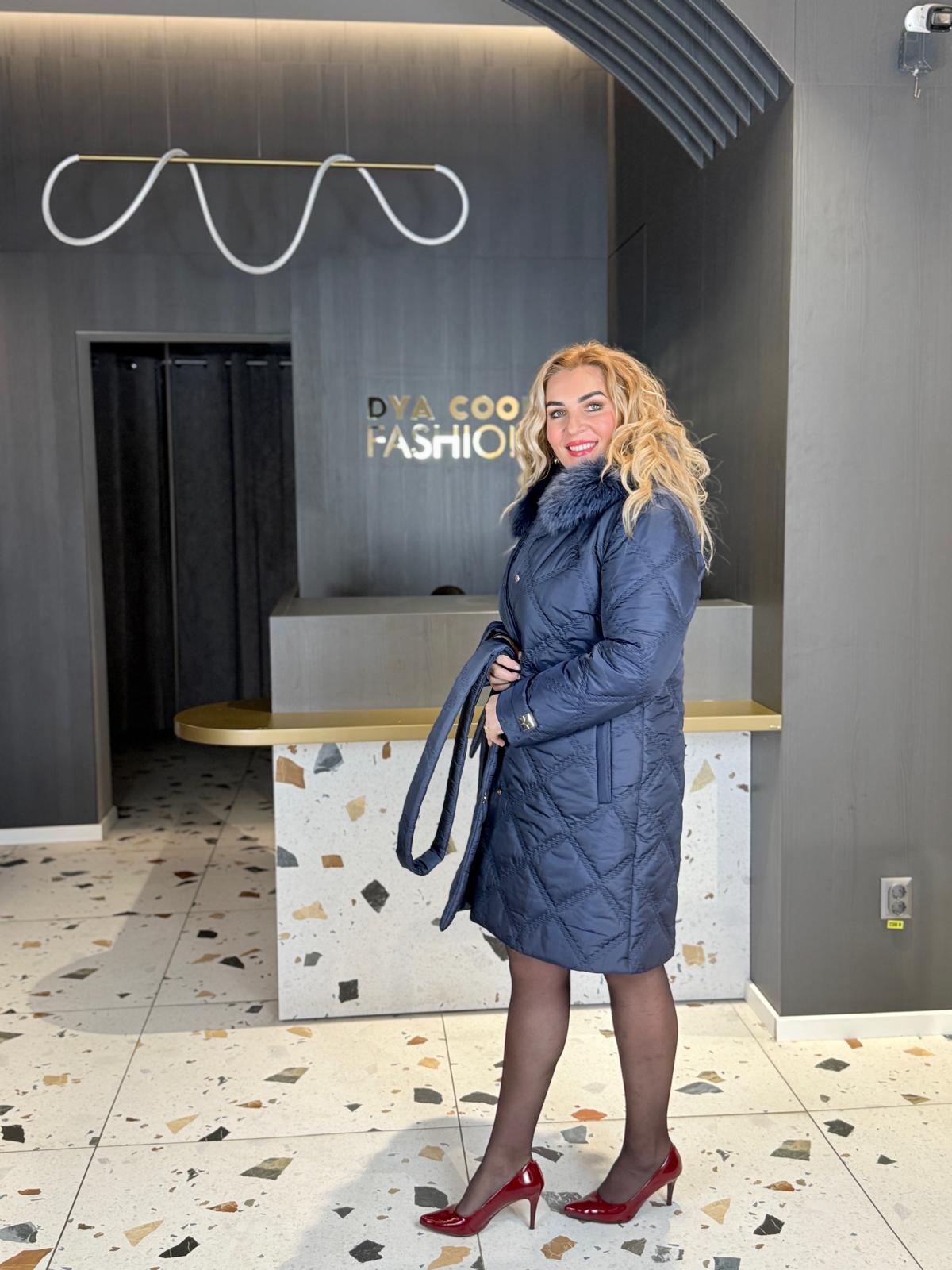 Geacă Lungă Bleumarin Cu Blană DYA1492 - imagine 2