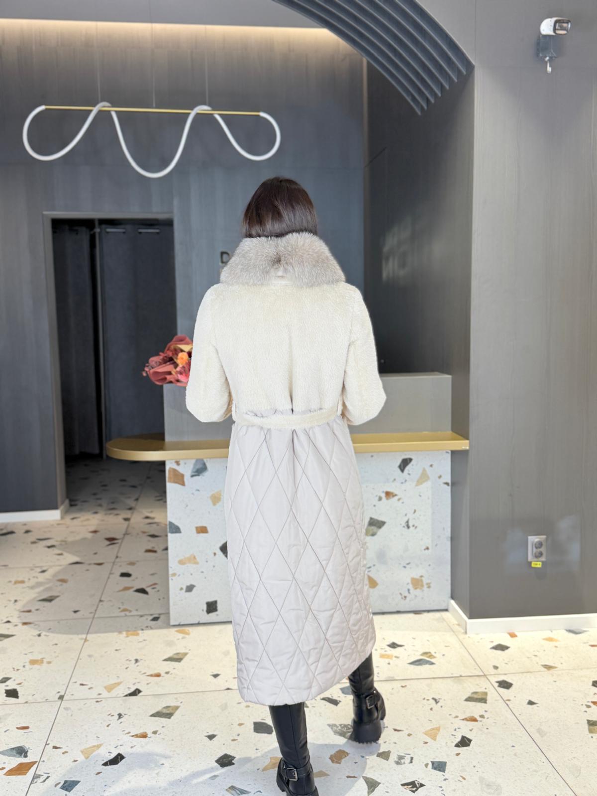 Palton Bej Cu Blană Naturală Elegant Luxury DYA1494 - imagine 5