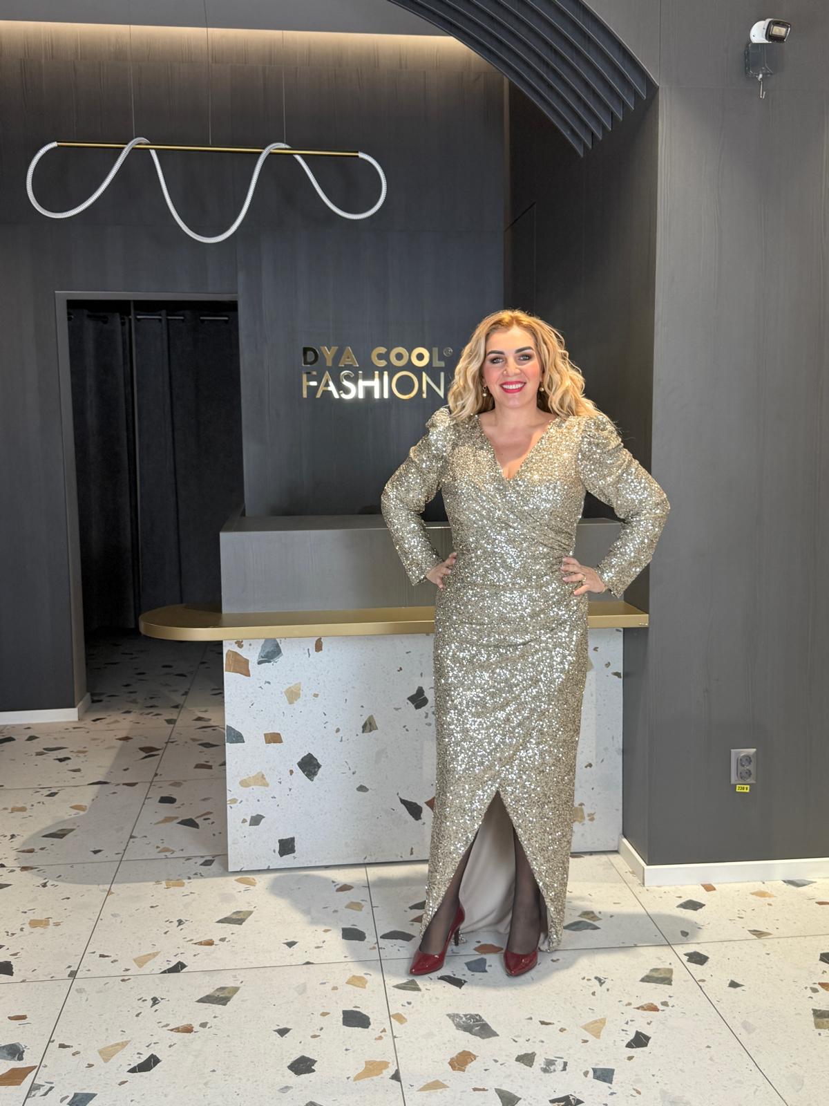 Rochie Lungă Aurie Cu Paiete Glamour DYA1496