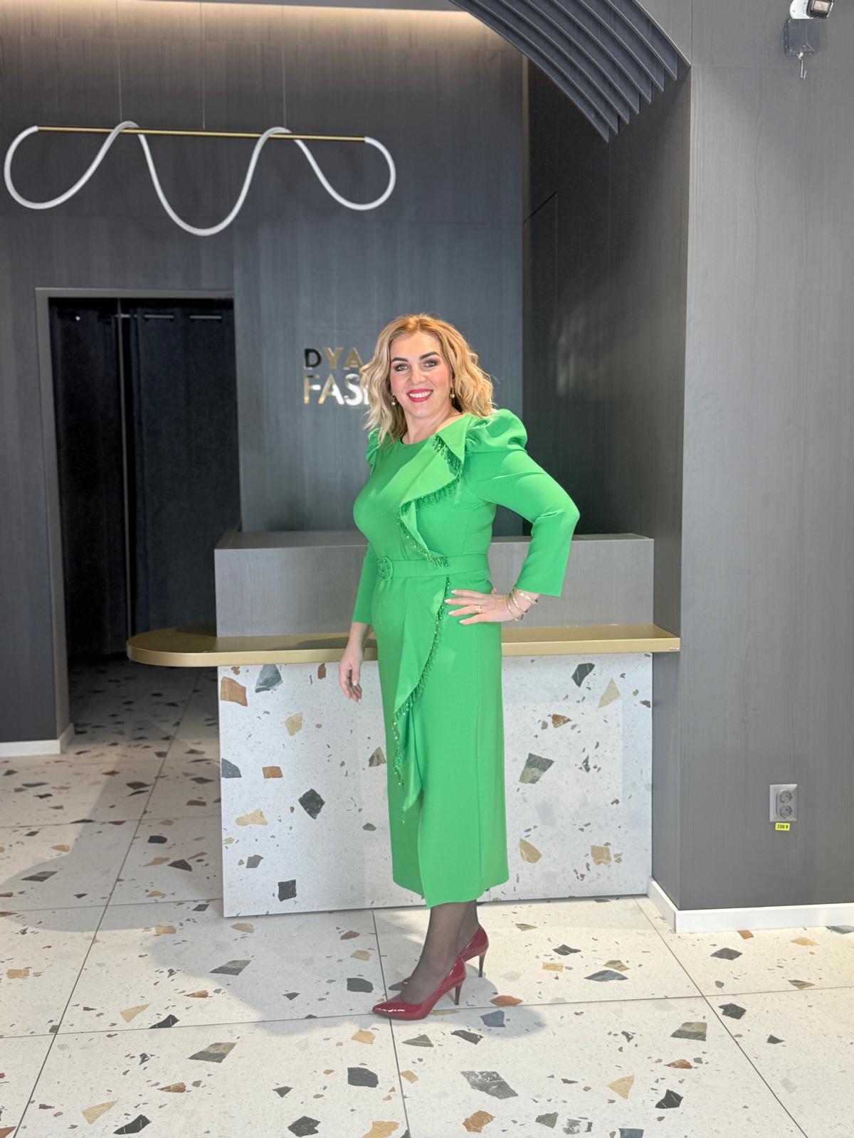 Rochie Midi Verde Elegantă Cu Volane DYA1948 - imagine 3
