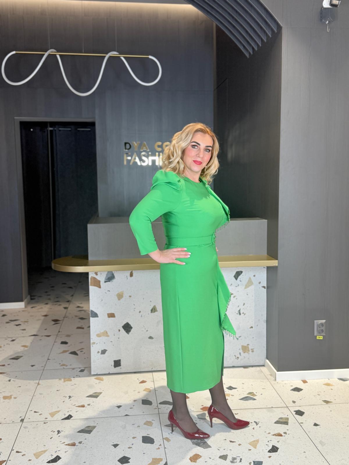 Rochie Midi Verde Elegantă Cu Volane DYA1948 - imagine 2