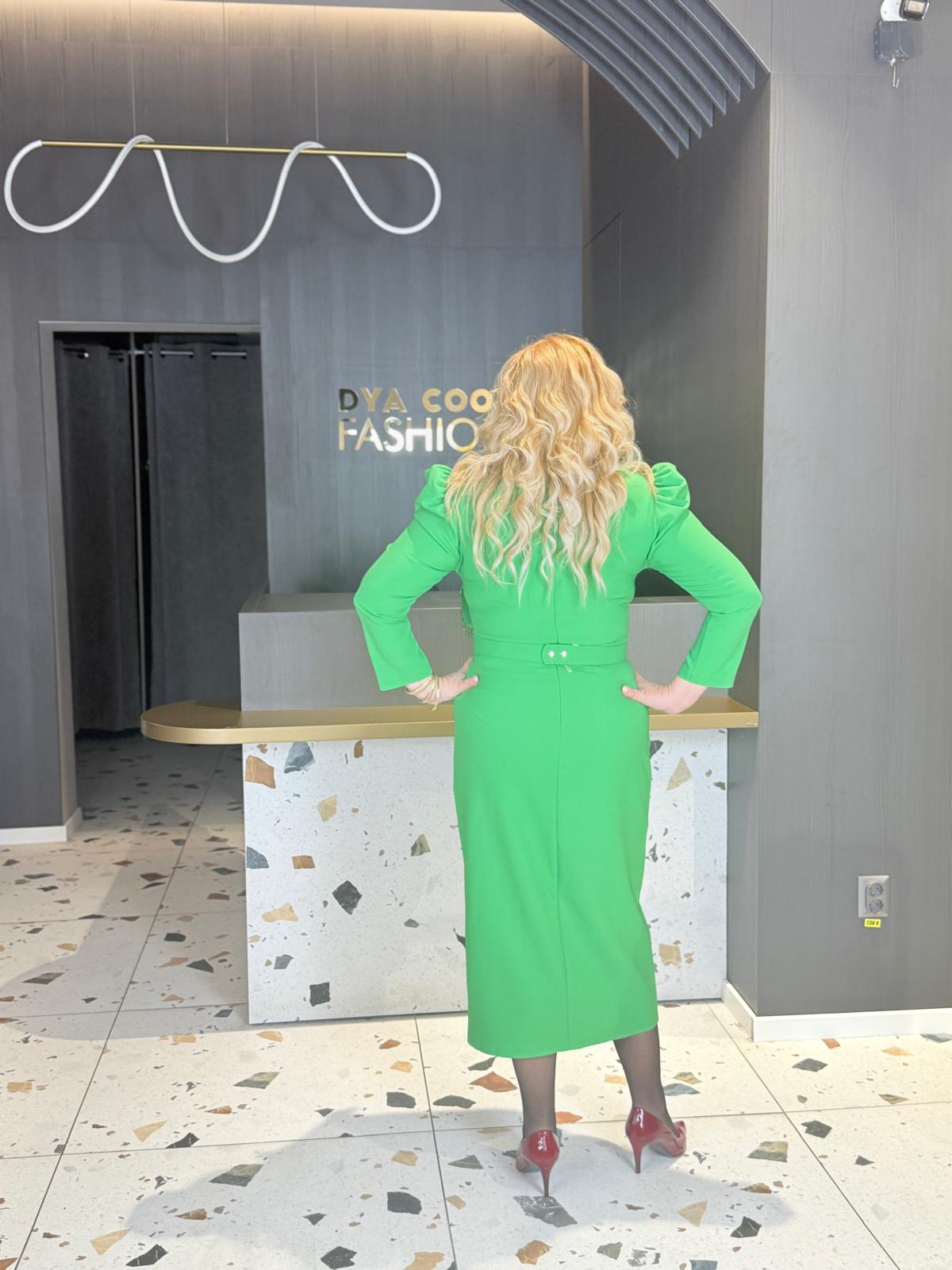 Rochie Midi Verde Elegantă Cu Volane DYA1948 - imagine 4