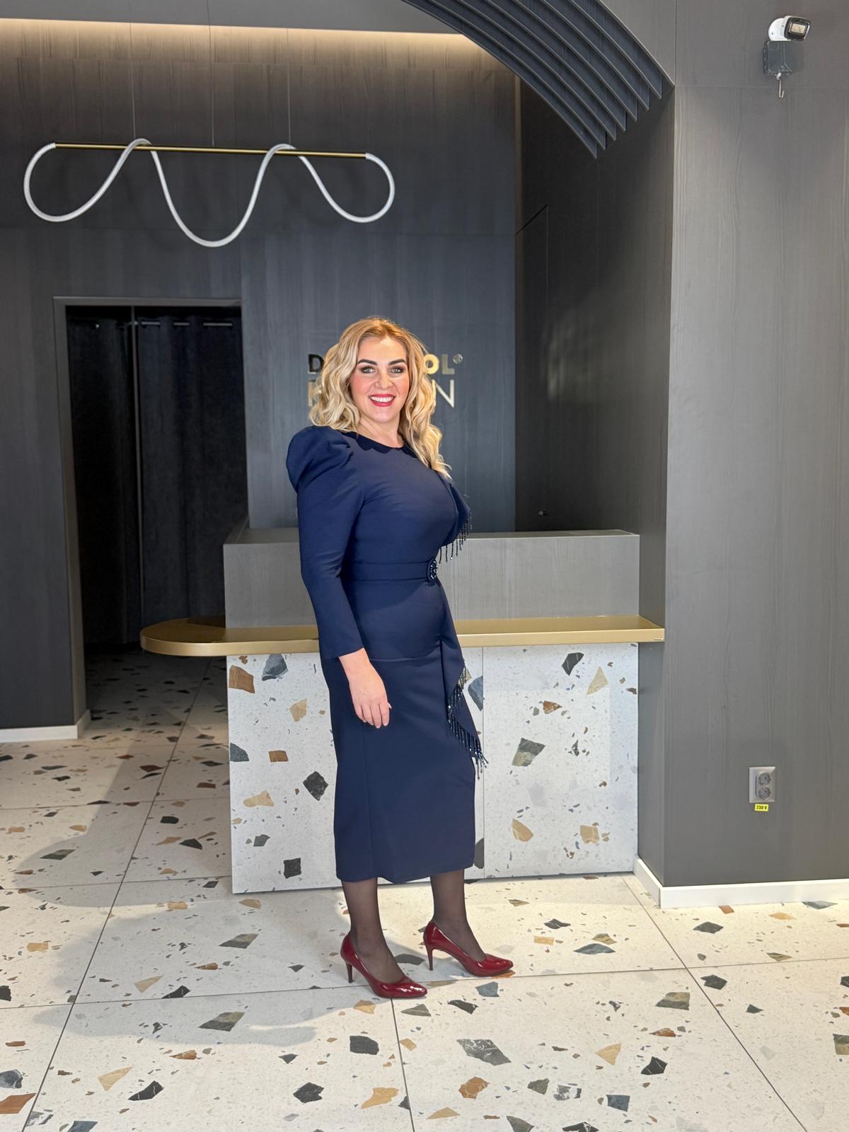 Rochie Midi Bleumarin Elegantă Cu Volane DYA1499 - imagine 3