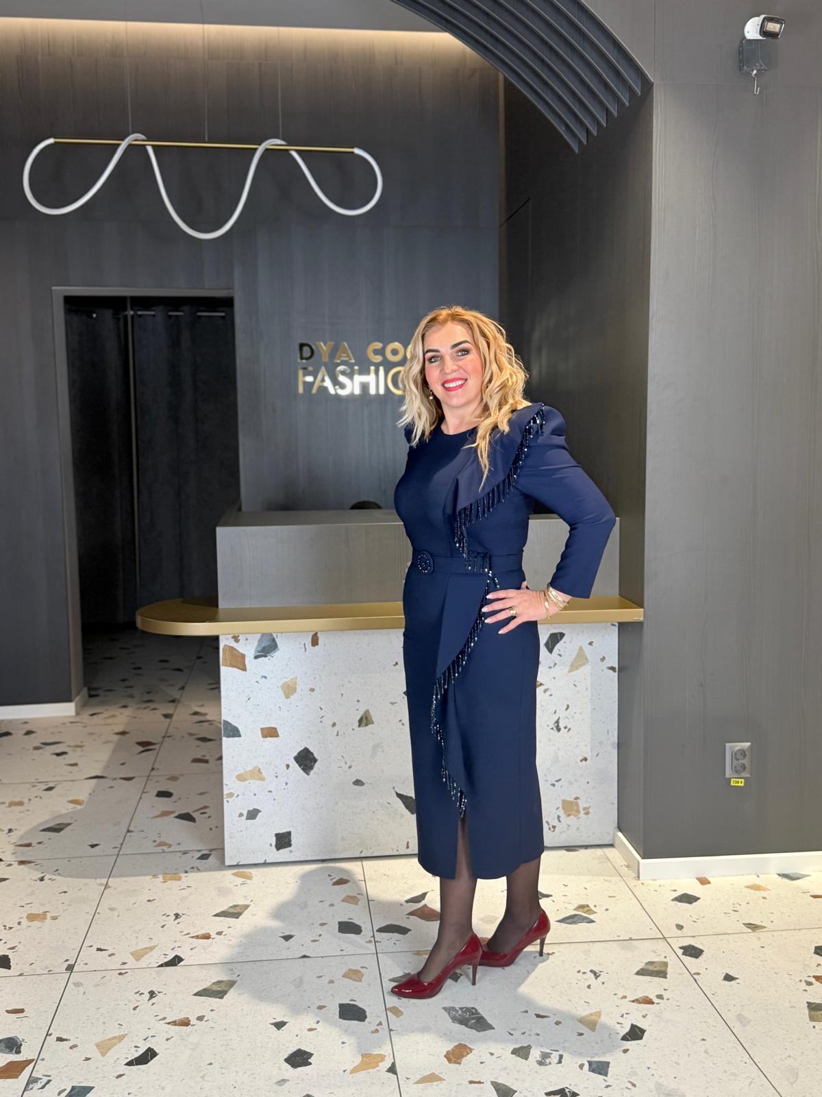 Rochie Midi Bleumarin Elegantă Cu Volane DYA1499 - imagine 2