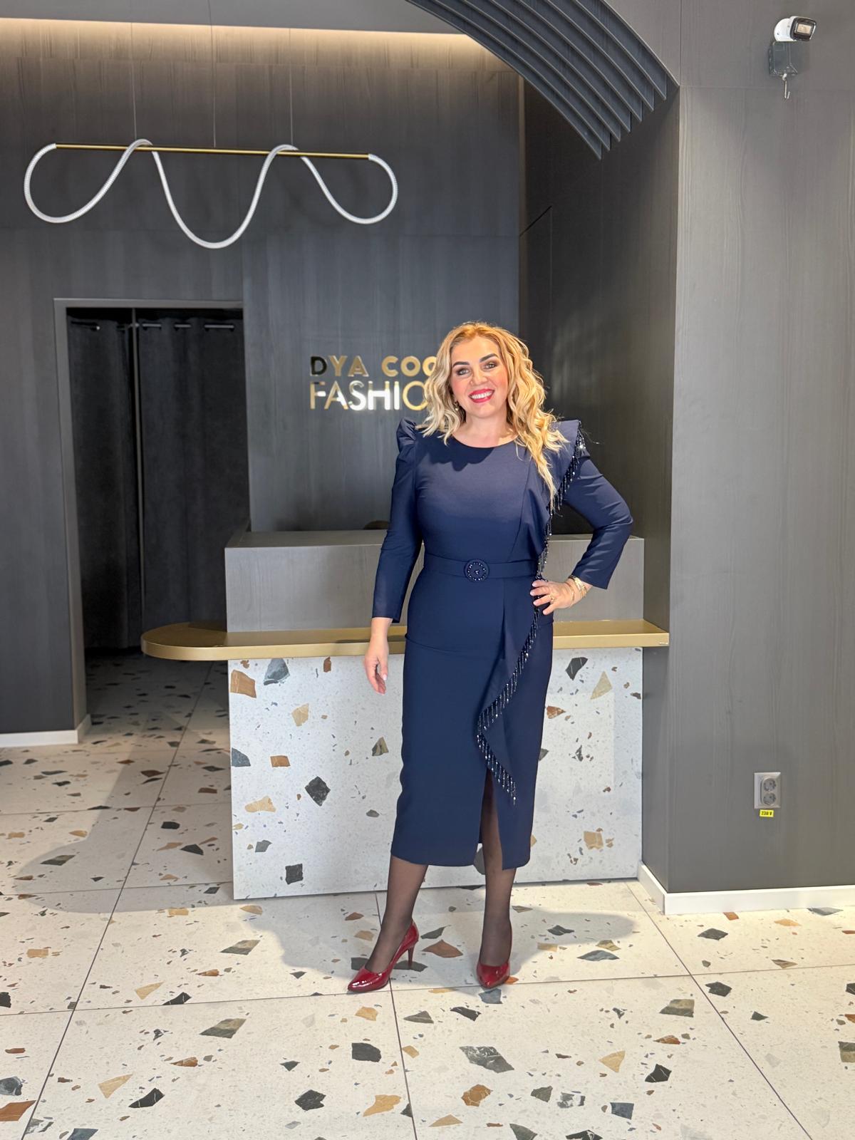 Rochie Midi Bleumarin Elegantă Cu Volane DYA1499