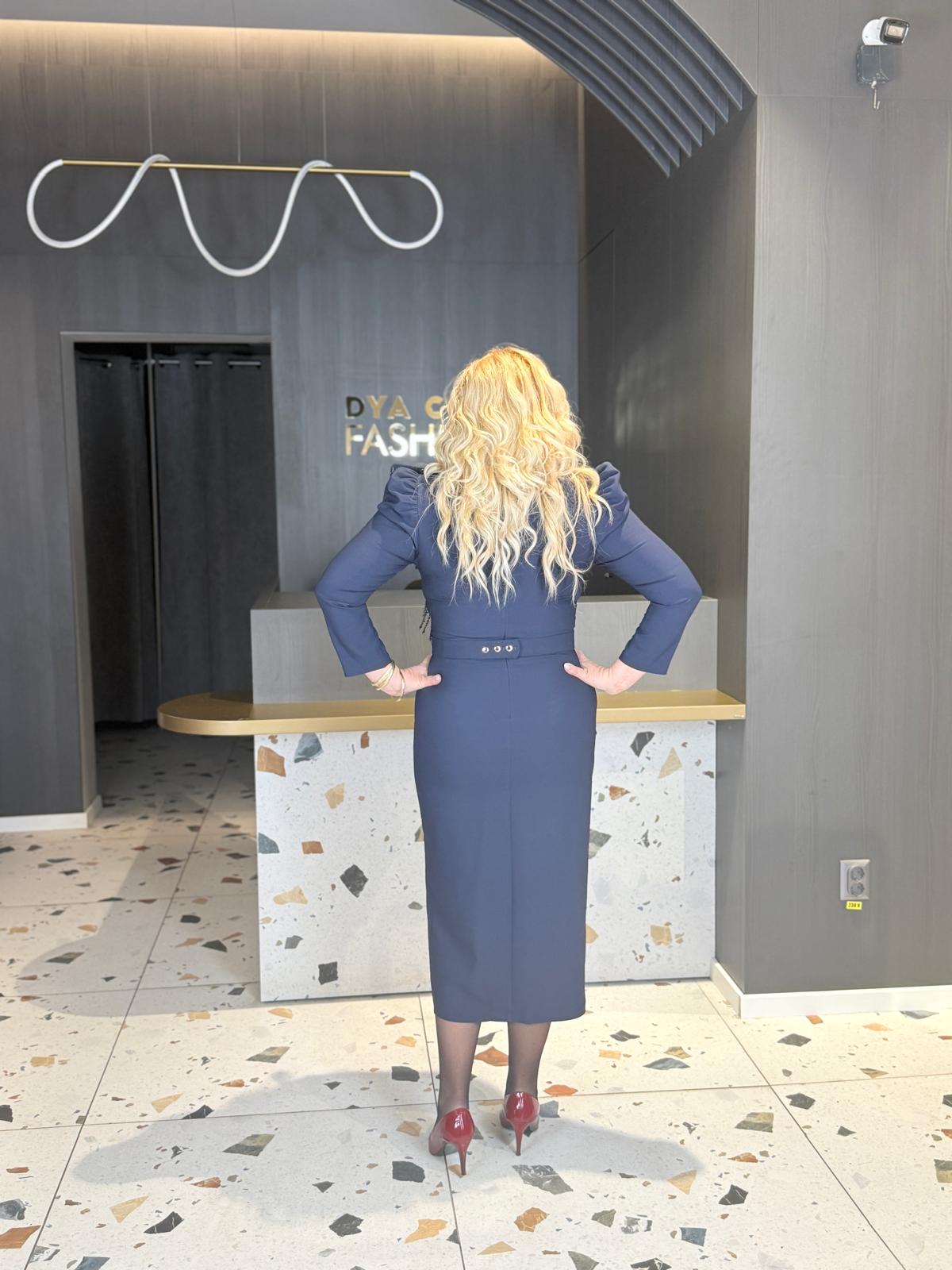 Rochie Midi Bleumarin Elegantă Cu Volane DYA1499 - imagine 4